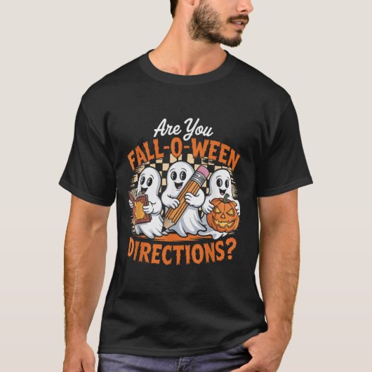 Retro Are You Fall O Ween Directions Ghost Hallowe T-shirt (Voorkant)