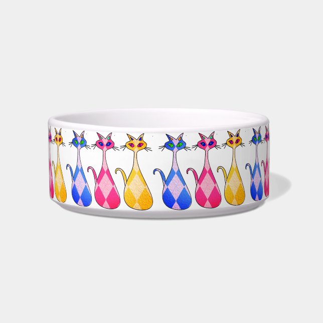 Retro Argyle Cats Ceramic Pet Bowl Voerbakje (Voorkant)