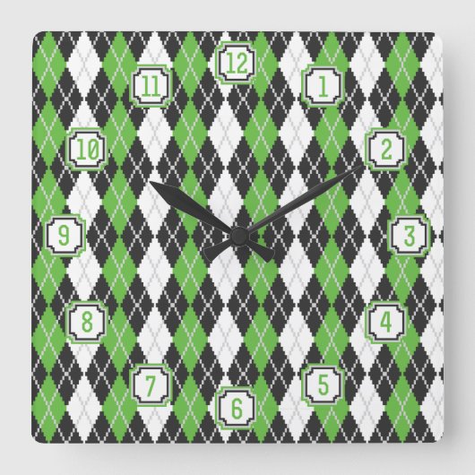Retro Argyle Clock Vierkante Klok (Voorkant)