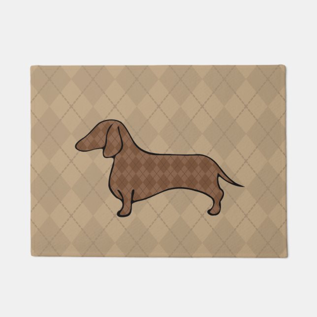 Retro Argyle Dachshund Deurmat (Voorkant)