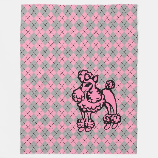 Retro Argyle Franse Roze Poodle Deken Cadeau (Voorkant)