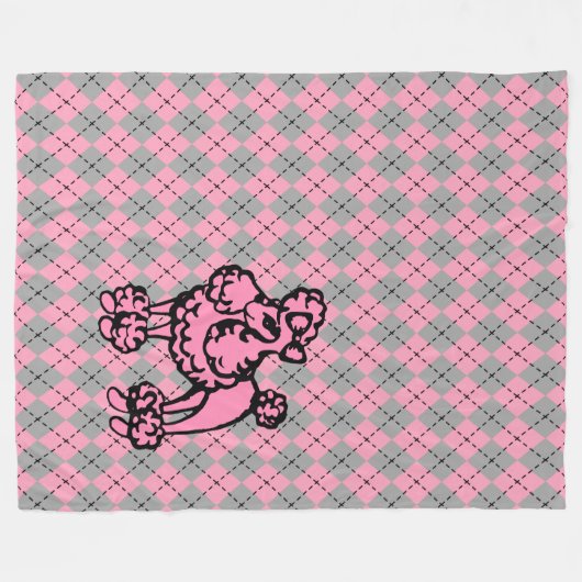 Retro Argyle French Pink Poodle Blanket Gift Fleece Deken (Voorkant (Horizontaal))