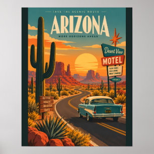 Retro Arizona Woestijn Roadtrip Vintage Reis Poste Poster