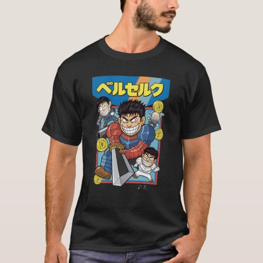 Retro Armored Swordsman – Classic Manga Game Style T-shirt (Voorkant)