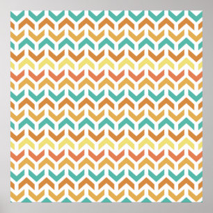 Retro Arrows Chevron Oranje Blauwgroen Gold Patter Poster