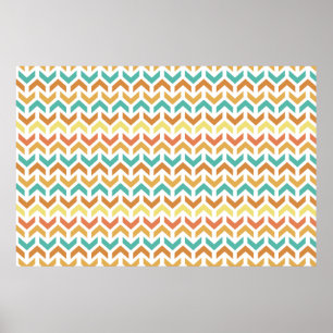 Retro Arrows Chevron Oranje Blauwgroen Gold Patter Poster