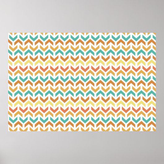 Retro Arrows Chevron Oranje Blauwgroen Gold Patter Poster (Voorkant)