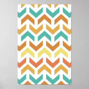 Retro Arrows Chevron Oranje Blauwgroen Gold Patter Poster