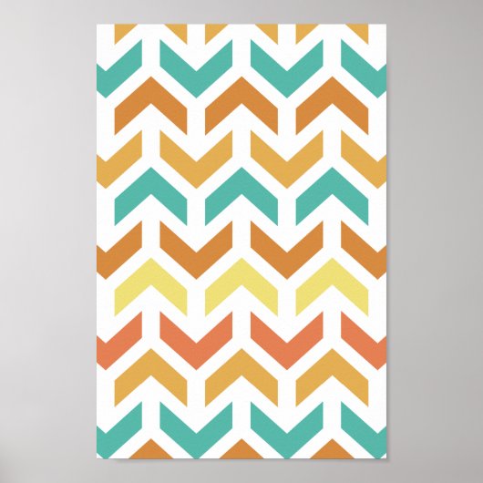 Retro Arrows Chevron Oranje Blauwgroen Gold Patter Poster (Voorkant)