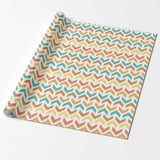 Retro Arrows Chevron Sinaasappel Blauwgroen Goud Cadeaupapier (Uitgerold)