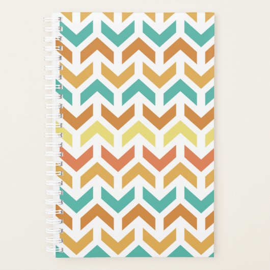 Retro Arrows Chevron Sinaasappel Blauwgroen Goud Planner (Voorkant)