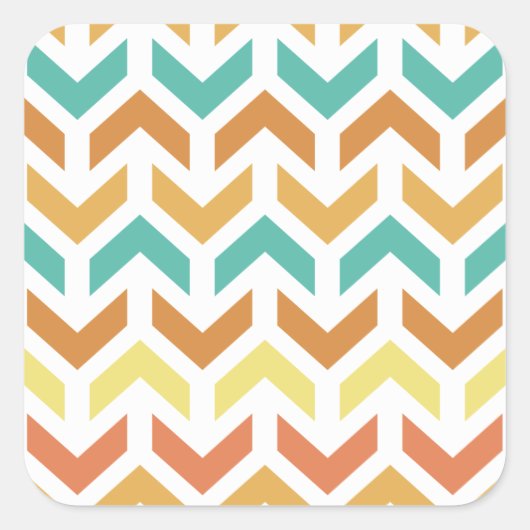 Retro Arrows Chevron Sinaasappel Blauwgroen Goud Vierkante Sticker (Voorkant)