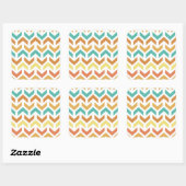 Retro Arrows Chevron Sinaasappel Blauwgroen Goud Vierkante Sticker (Vel)