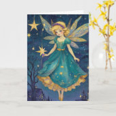 Retro Art Christmas Fairy Sterrennacht Kaart (Gele Bloem)