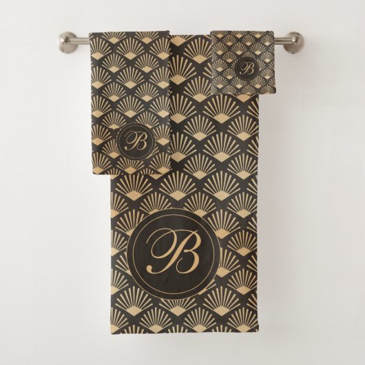 Retro Art Deco Black en Sepia Bath-handdoekset Bad Handdoek (Insitu)