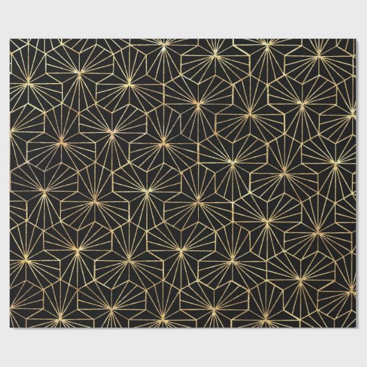 Retro Art Deco Black Gold Geometric Pattern Cadeaupapier (Vlak)