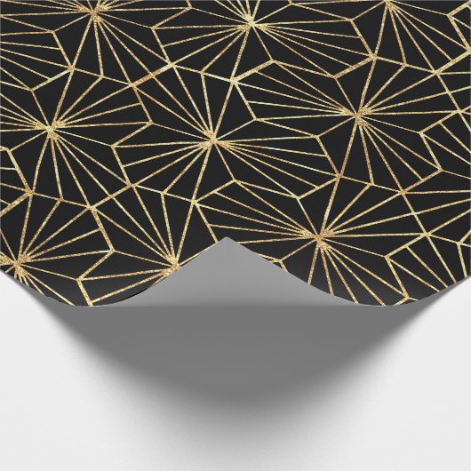 Retro Art Deco Black Gold Geometric Pattern Cadeaupapier (Hoek)