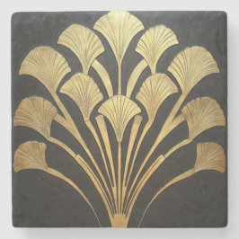 Retro Art Deco Black Gold Hieroglyphic Plant Stenen Onderzetter