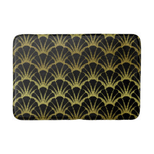 Retro Art Deco Black / Gold Shell Scale Patroon Badmat