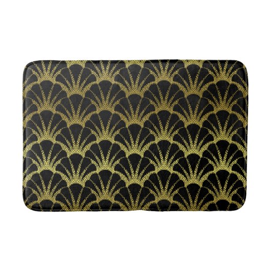 Retro Art Deco Black / Gold Shell Scale Patroon Badmat (Voorkant)