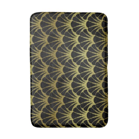 Retro Art Deco Black / Gold Shell Scale Patroon Badmat (Voorkant Verticaal)