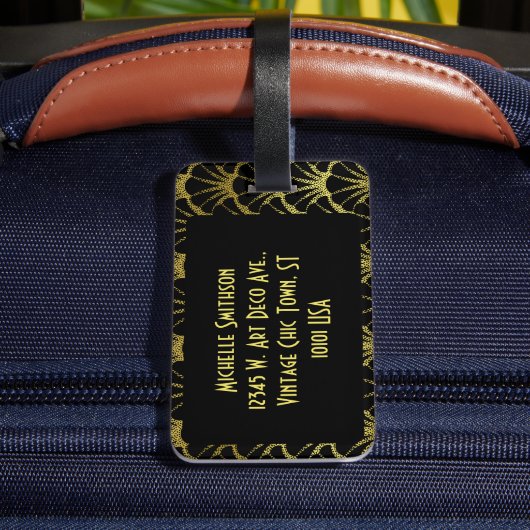 Retro Art Deco Black / Gold Shell Scale Patroon Bagagelabel (Achter Insitu 4)