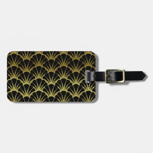 Retro Art Deco Black / Gold Shell Scale Patroon Bagagelabel (Voorkant horizontaal)
