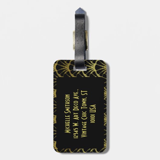 Retro Art Deco Black / Gold Shell Scale Patroon Bagagelabel (Achterkant verticaal)