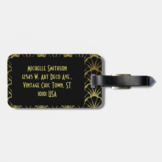 Retro Art Deco Black / Gold Shell Scale Patroon Bagagelabel (Achterkant horizontaal)