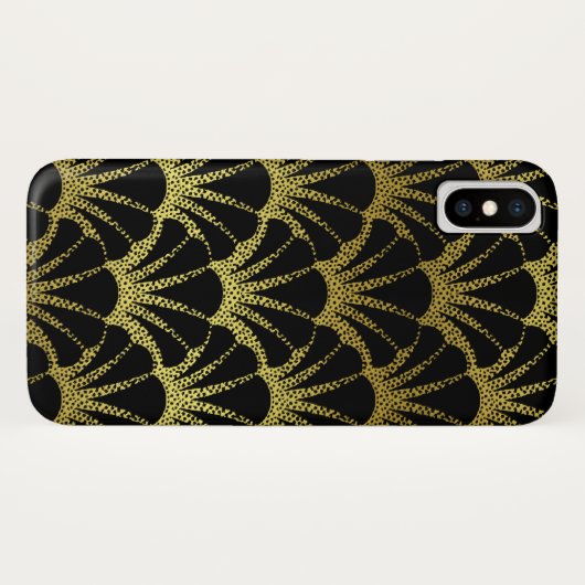 Retro Art Deco Black / Gold Shell Scale Patroon Case-Mate iPhone Case (Achterkant (horizontaal))