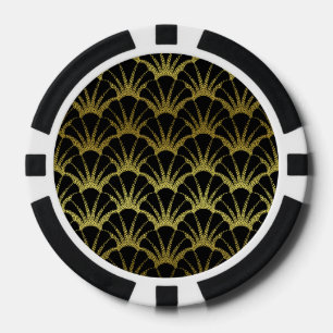 Retro Art Deco Black / Gold Shell Scale Patroon Poker Chips