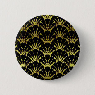 Retro Art Deco Black / Gold Shell Scale Patroon Ronde Button 5,7 Cm