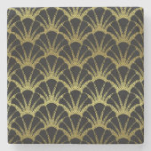 Retro Art Deco Black / Gold Shell Scale Patroon Stenen Onderzetter (Voorkant)