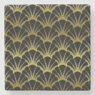 Retro Art Deco Black / Gold Shell Scale Patroon Stenen Onderzetter