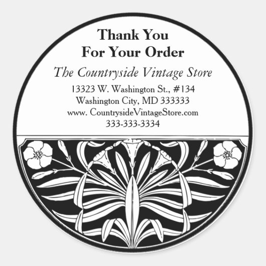 Retro Art Deco Bloemen Bedrijf Bedankt Adres Ronde Sticker (Voorkant)