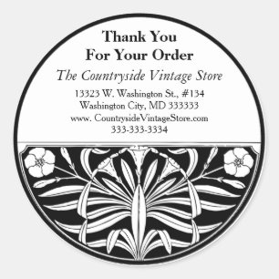 Retro Art Deco Bloemen Bedrijf Bedankt Adres Ronde Sticker