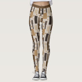 Retro Art Deco Bruin Geometrisch Patroon Yoga Leggings (Voorkant)