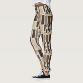 Retro Art Deco Bruin Geometrisch Patroon Yoga Leggings (Links)