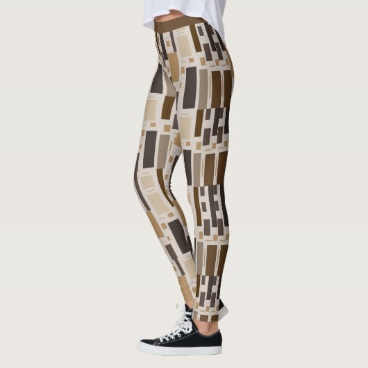 Retro Art Deco Bruin Geometrisch Patroon Yoga Leggings (Links)