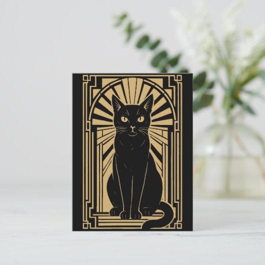 Retro Art Deco Cat Briefkaart (Staand voorkant)