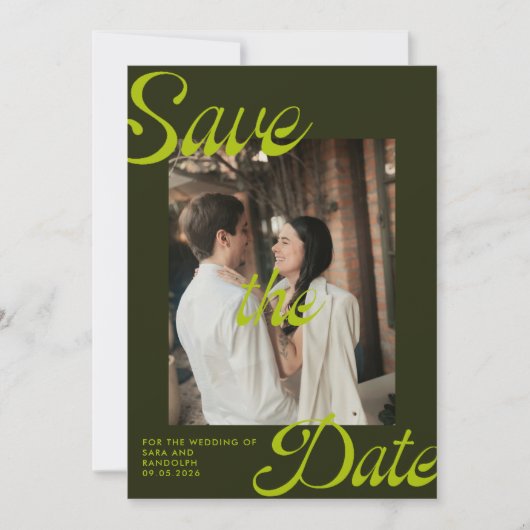 Retro Art Deco Chartreuse Foto Sla de datum op Save The Date (Voorkant)