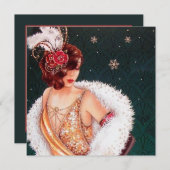 retro art deco dame bericht toevoegen Vakantie Feestdagenkaart (Voorkant / Achterkant)