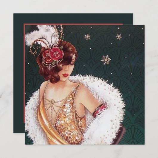 retro art deco dame bericht toevoegen Vakantie Feestdagenkaart (Voorkant / Achterkant)