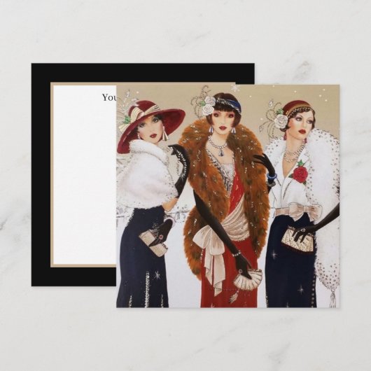Retro  Art Deco Dames Bericht toevoegen Feestdagenkaart (Voorkant / Achterkant)