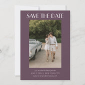 Retro Art Deco Dark Dusty Paars Photo Wedding Save The Date (Voorkant)