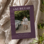 Retro Art Deco Dark Dusty Paars Photo Wedding Save The Date<br><div class="desc">Colorful Elegant Art Deco Wedding Save the Date in Paarse Eggplant with Photo</div>
