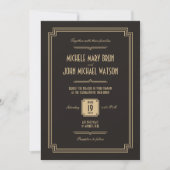 Retro Art Deco Dark Wedding Invitation Kaart (Voorkant)