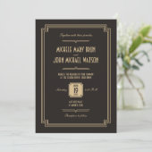 Retro Art Deco Dark Wedding Invitation Kaart (Staand voorkant)