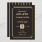 Retro Art Deco Dark Wedding Invitation Kaart (Voorkant / Achterkant)