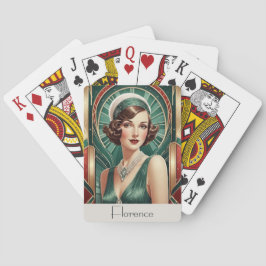 Retro Art Deco Geïnspireerd Portret Vrouw Dame Cus Pokerkaarten